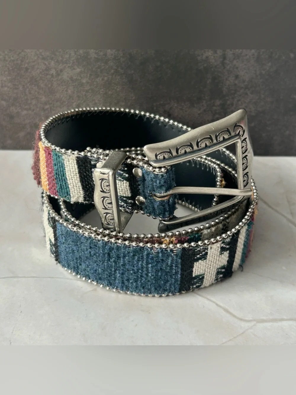 Elite San Francisco Woven Southwestern-Pattern Belt Decorative Silver Accents